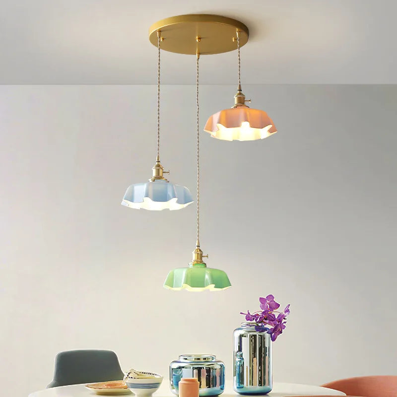 Stylish brass pendant light fixture for dining room use