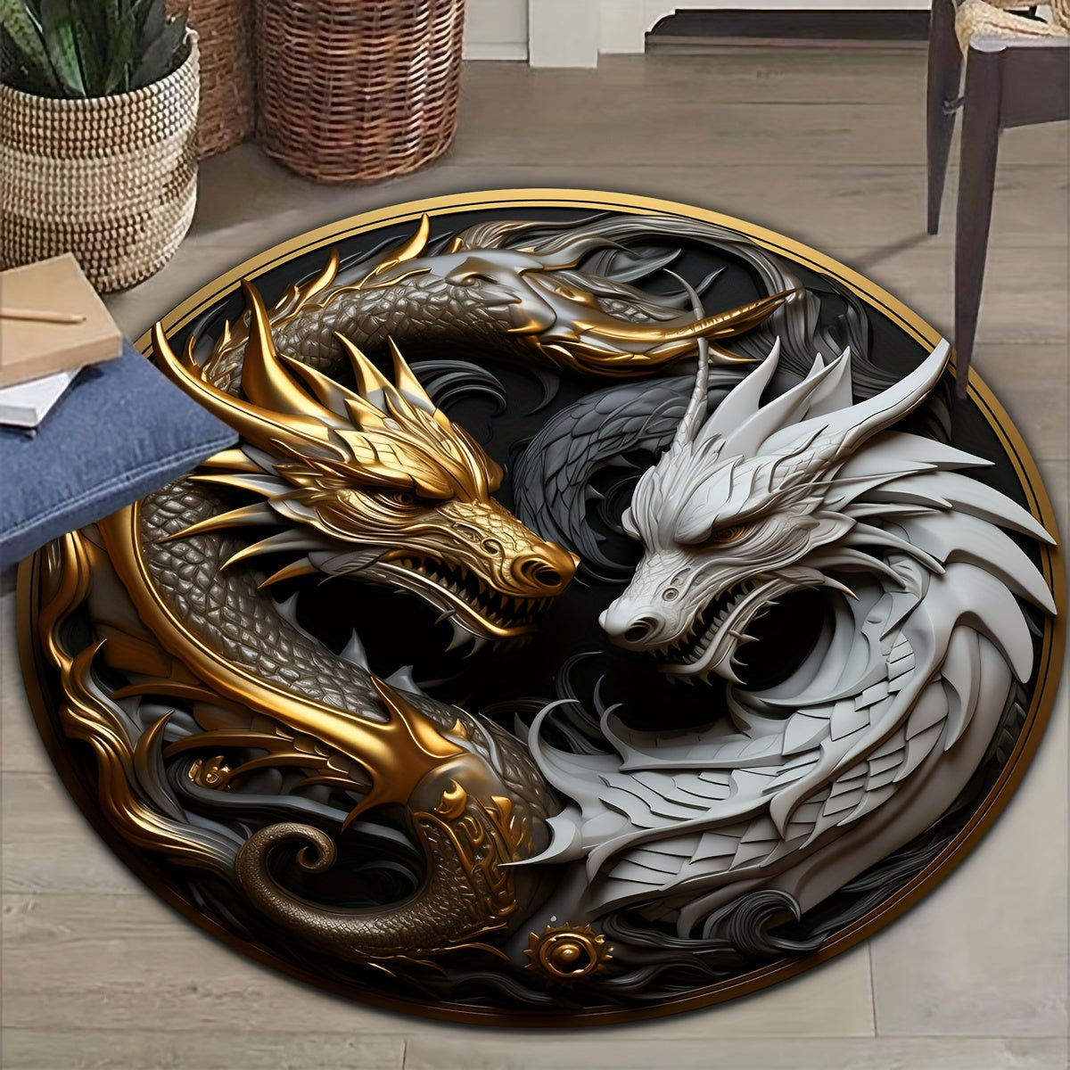 ZenDrachen Mystical Round Non-Slip Rug with Dragon Design