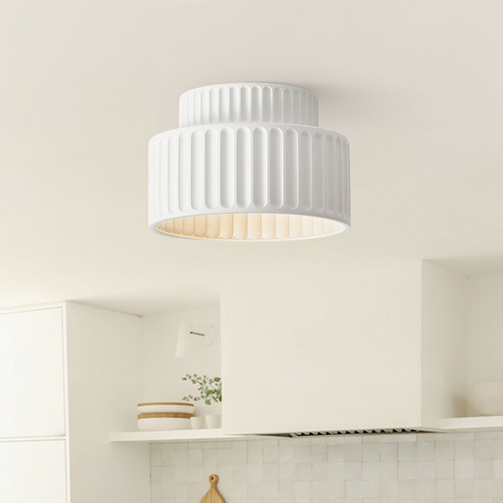 Nordic Cream Style 2-Layer Flush Mount Ceramic Ceiling Light
