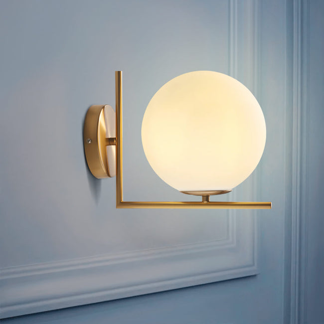 Antique Brass Blown Opal Glass Globe Wall Light Fixture Hover Image