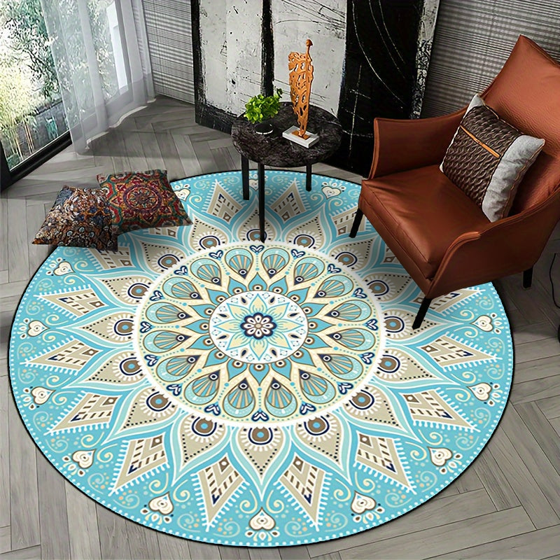 Washable non slip round rug for living room or bedroom