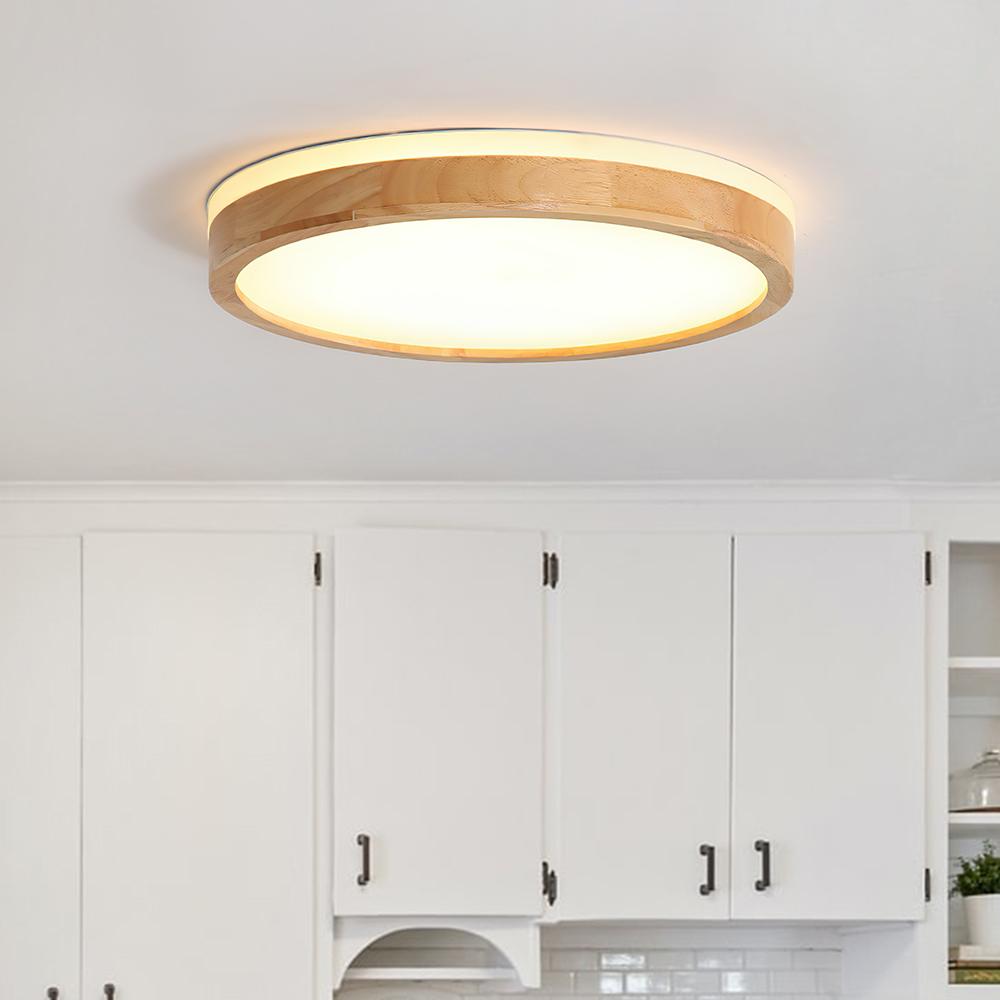 Scandinavian Dimmable Wood LED Flush Mount Light