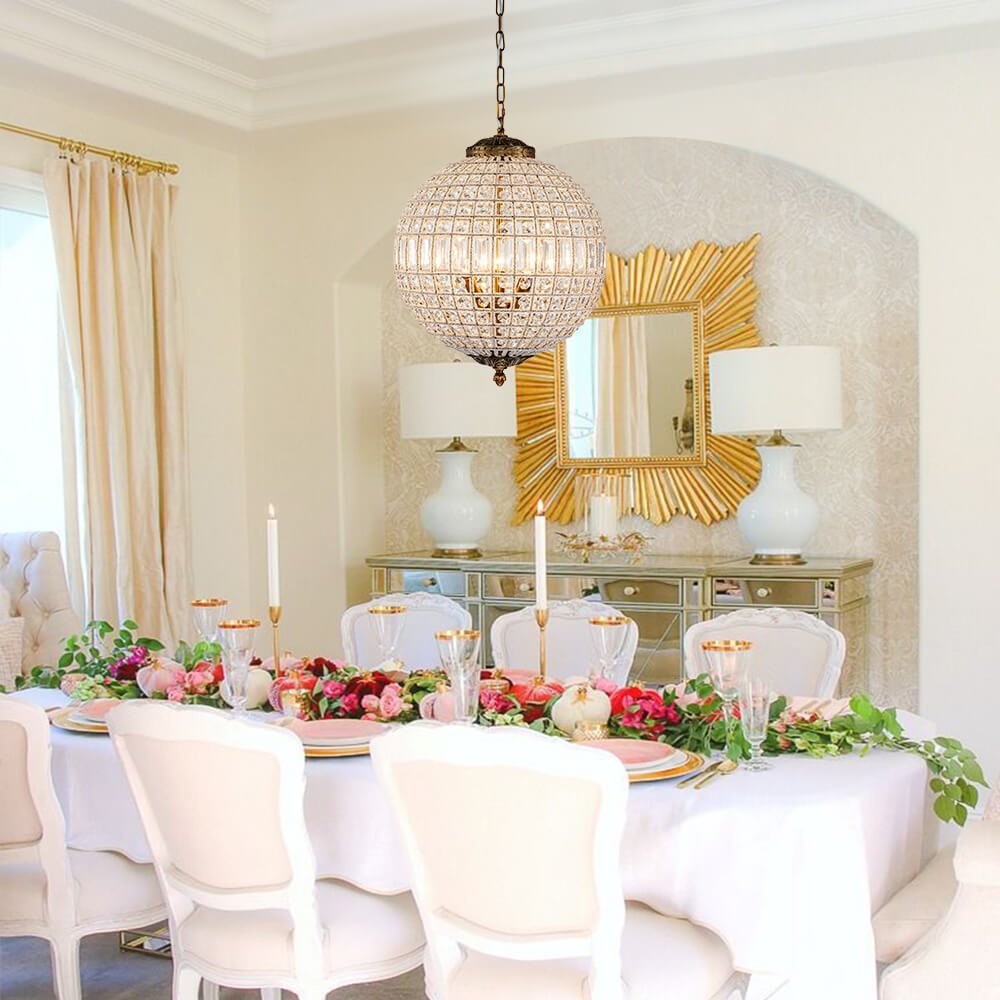 French Modern Crystal Orb Chandelier