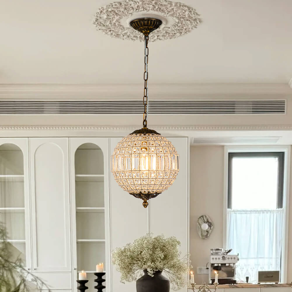 French Modern Crystal Orb Chandelier