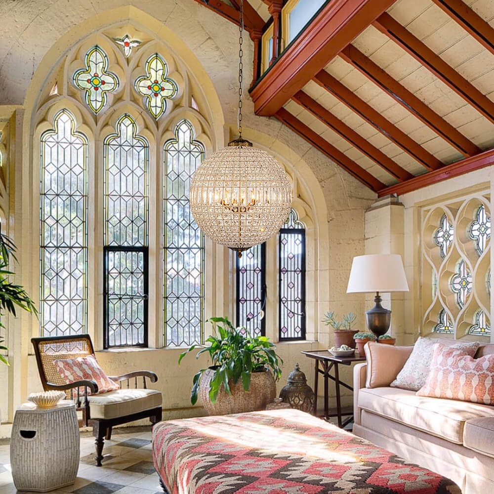 French Modern Crystal Orb Chandelier