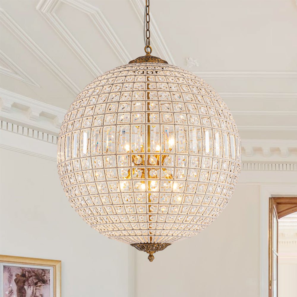 French Modern Crystal Orb Chandelier