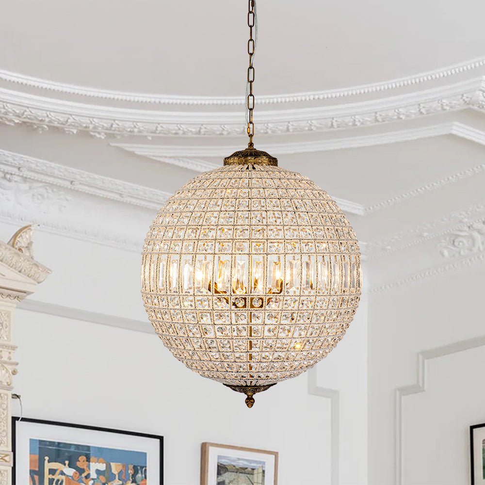 French Modern Crystal Orb Chandelier