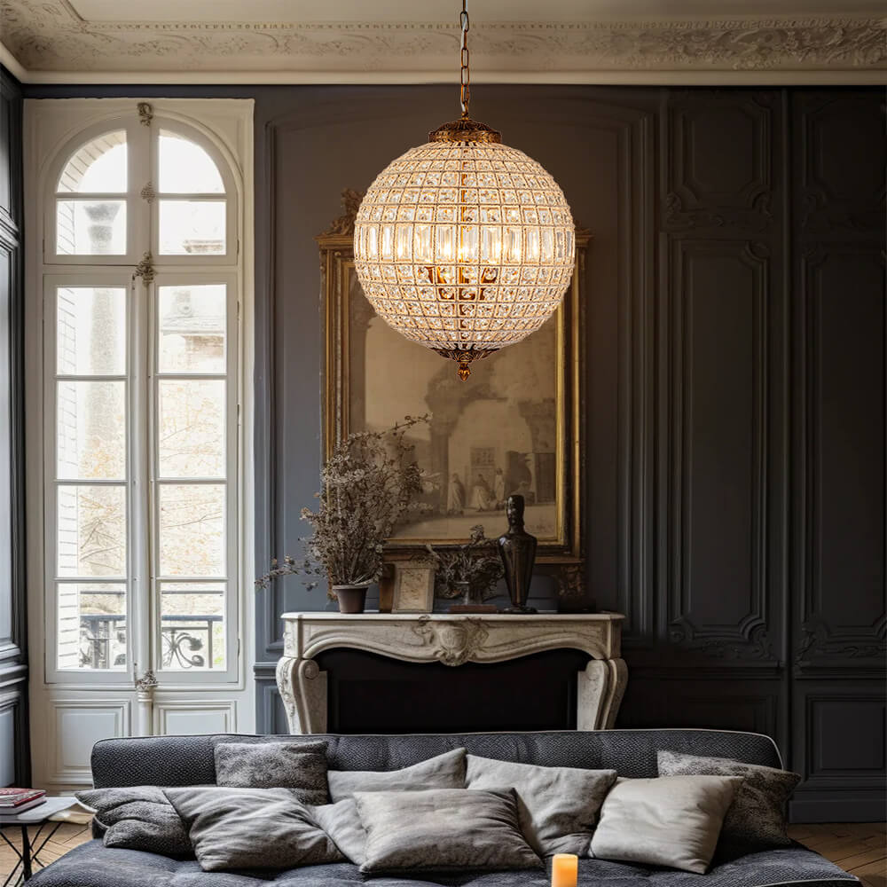 French Modern Crystal Orb Chandelier
