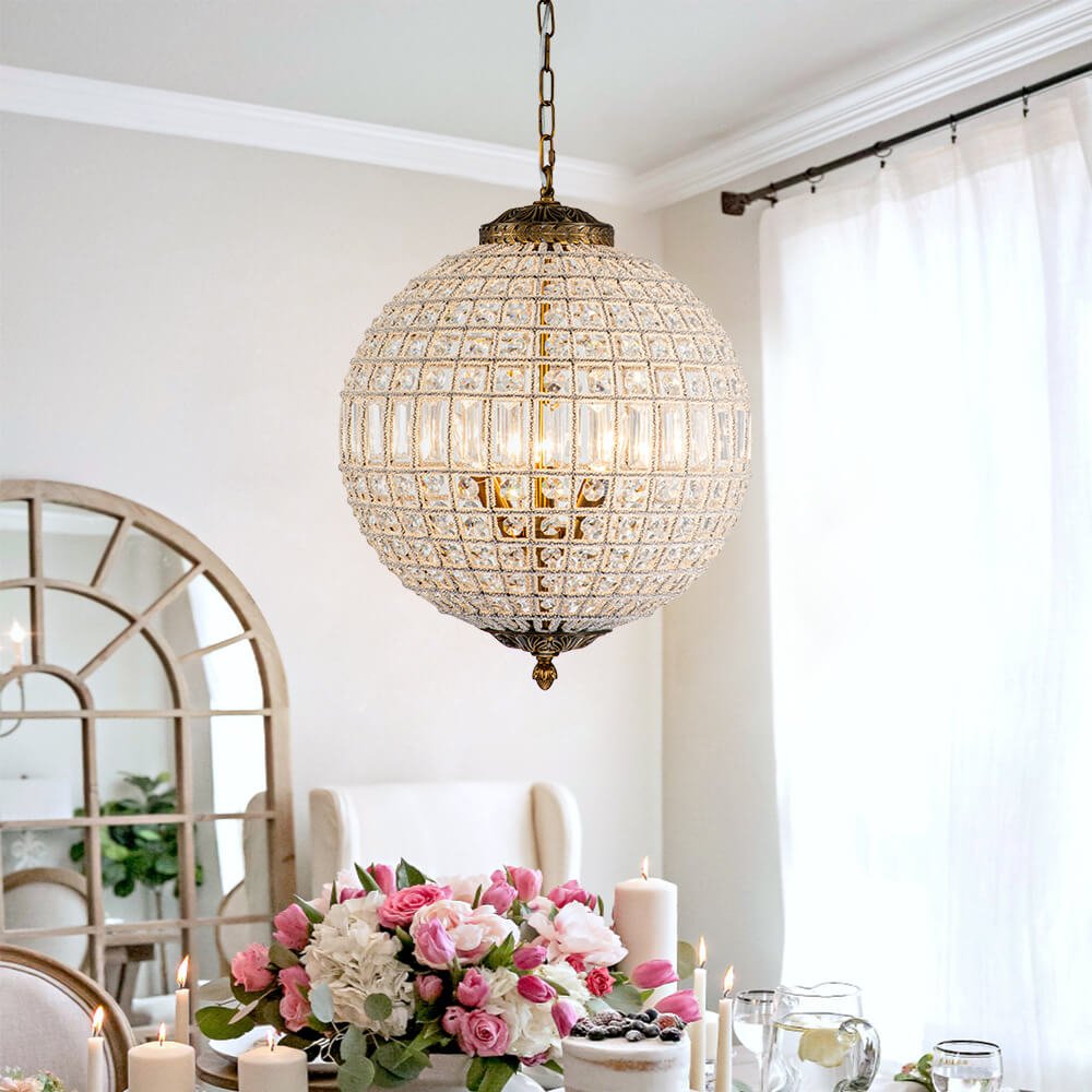 French Modern Crystal Orb Chandelier