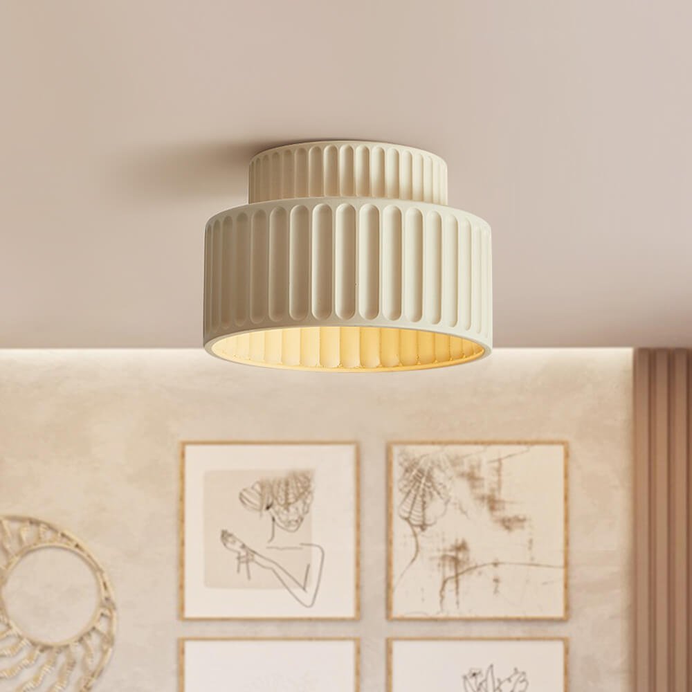 Nordic Cream Style 2-Layer Flush Mount Ceramic Ceiling Light