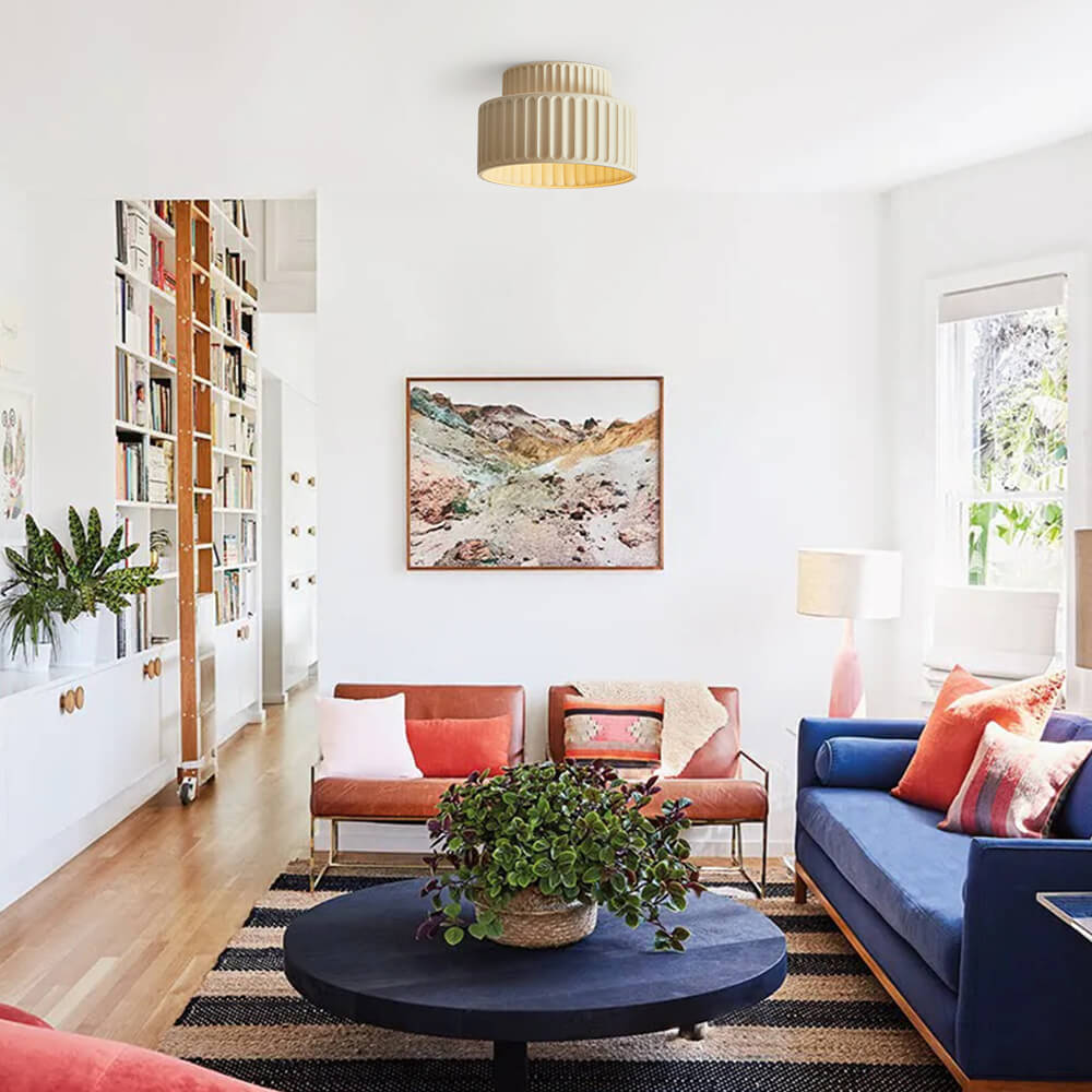 Nordic Cream Style 2-Layer Flush Mount Ceramic Ceiling Light