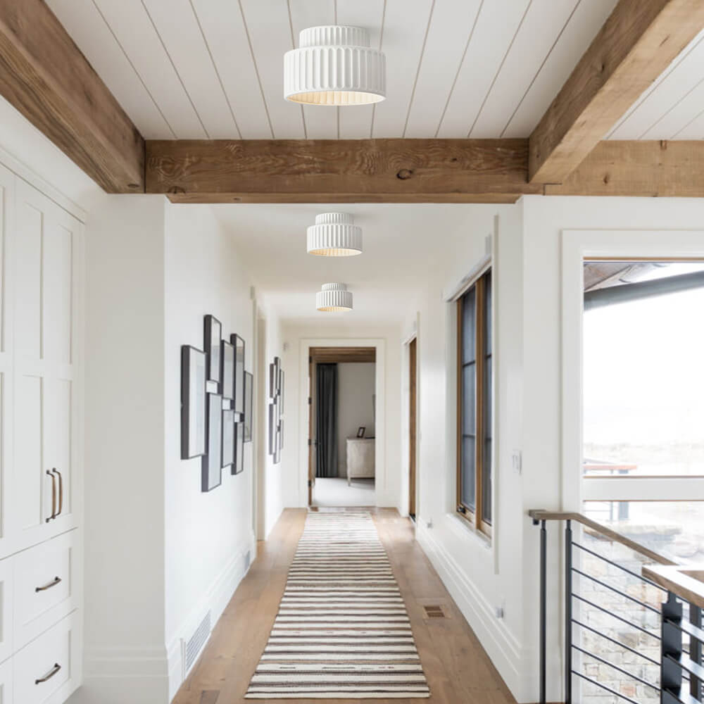 Nordic Cream Style 2-Layer Flush Mount Ceramic Ceiling Light