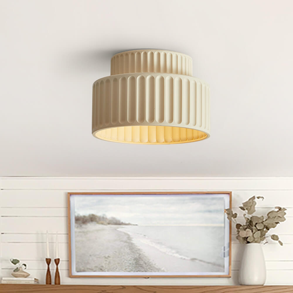 Nordic Cream Style 2-Layer Flush Mount Ceramic Ceiling Light