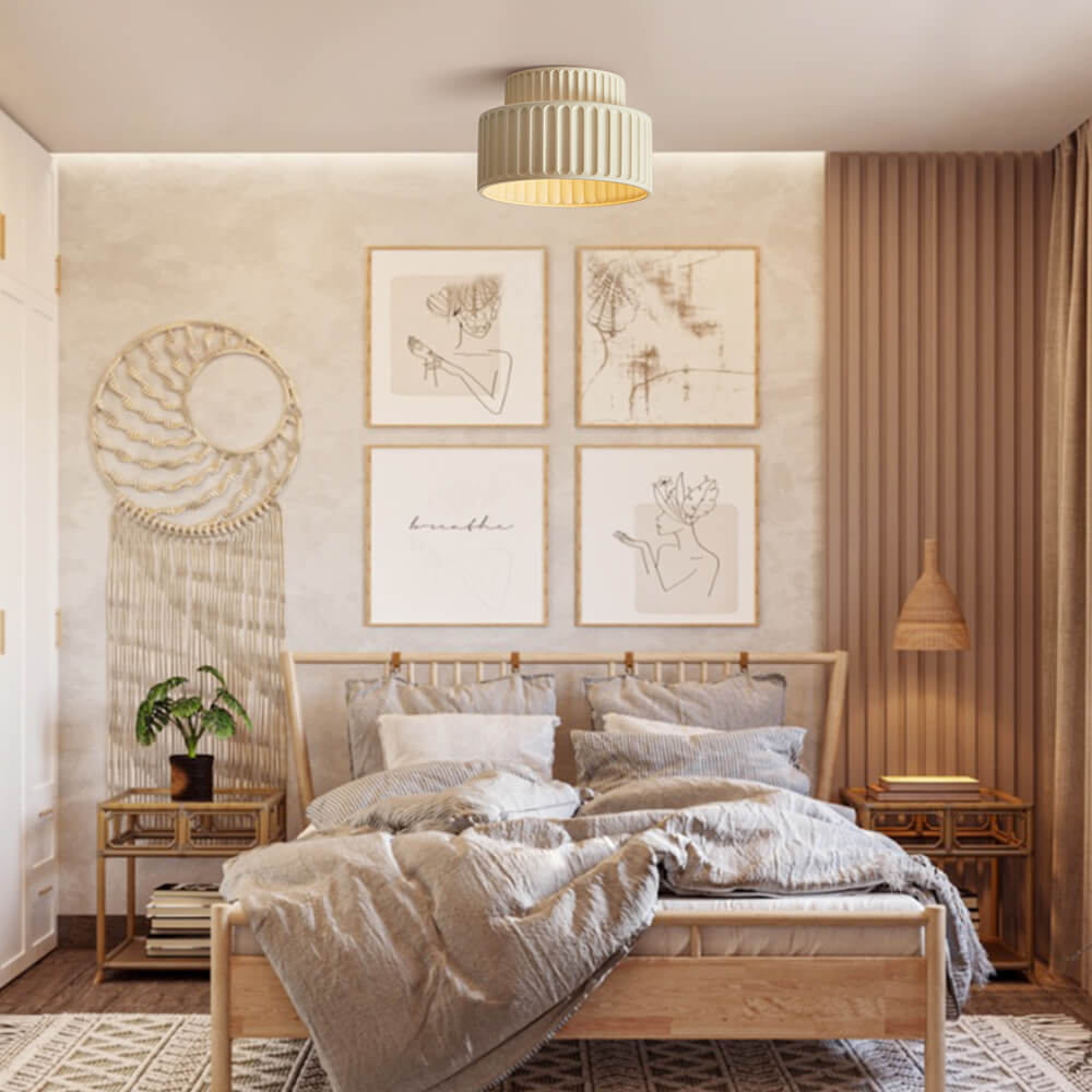 Nordic Cream Style 2-Layer Flush Mount Ceramic Ceiling Light