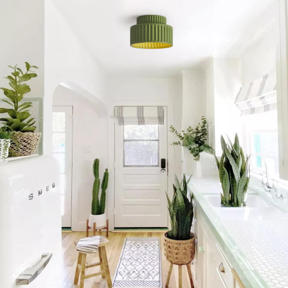 Nordic Cream Style 2-Layer Flush Mount Ceramic Ceiling Light