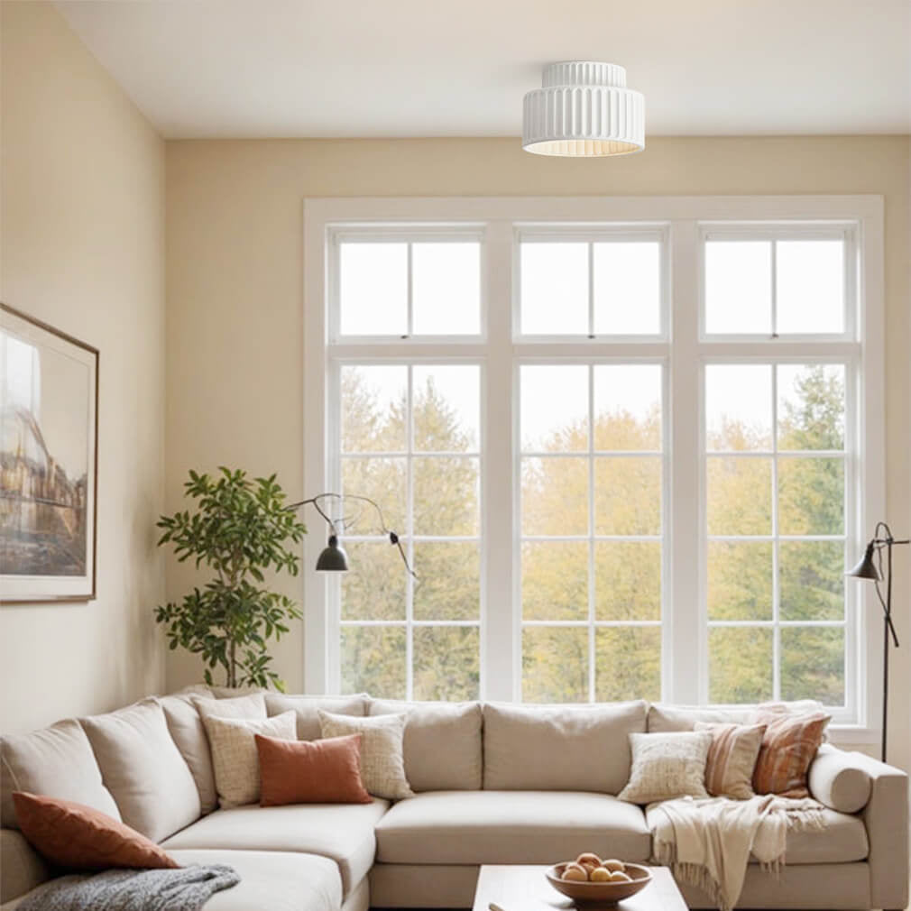 Nordic Cream Style 2-Layer Flush Mount Ceramic Ceiling Light
