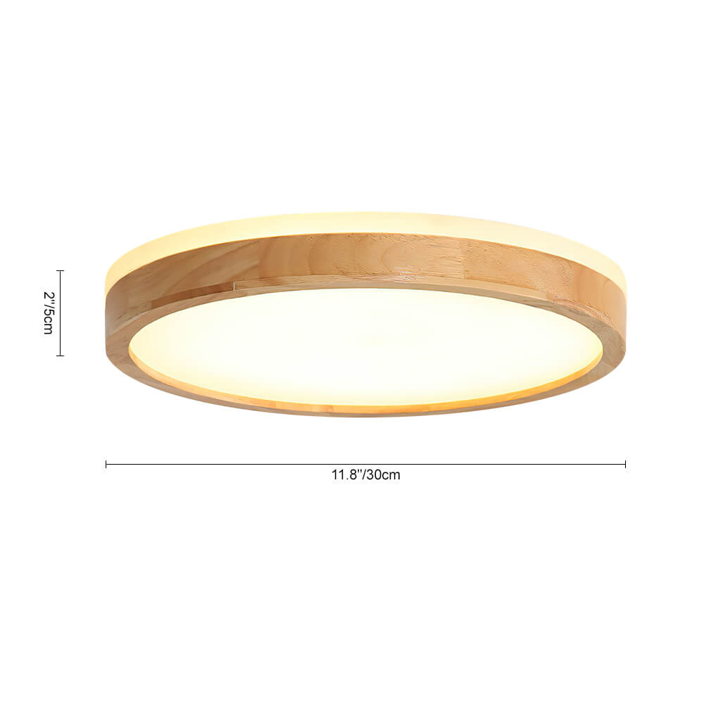 Scandinavian Dimmable Wood LED Flush Mount Light