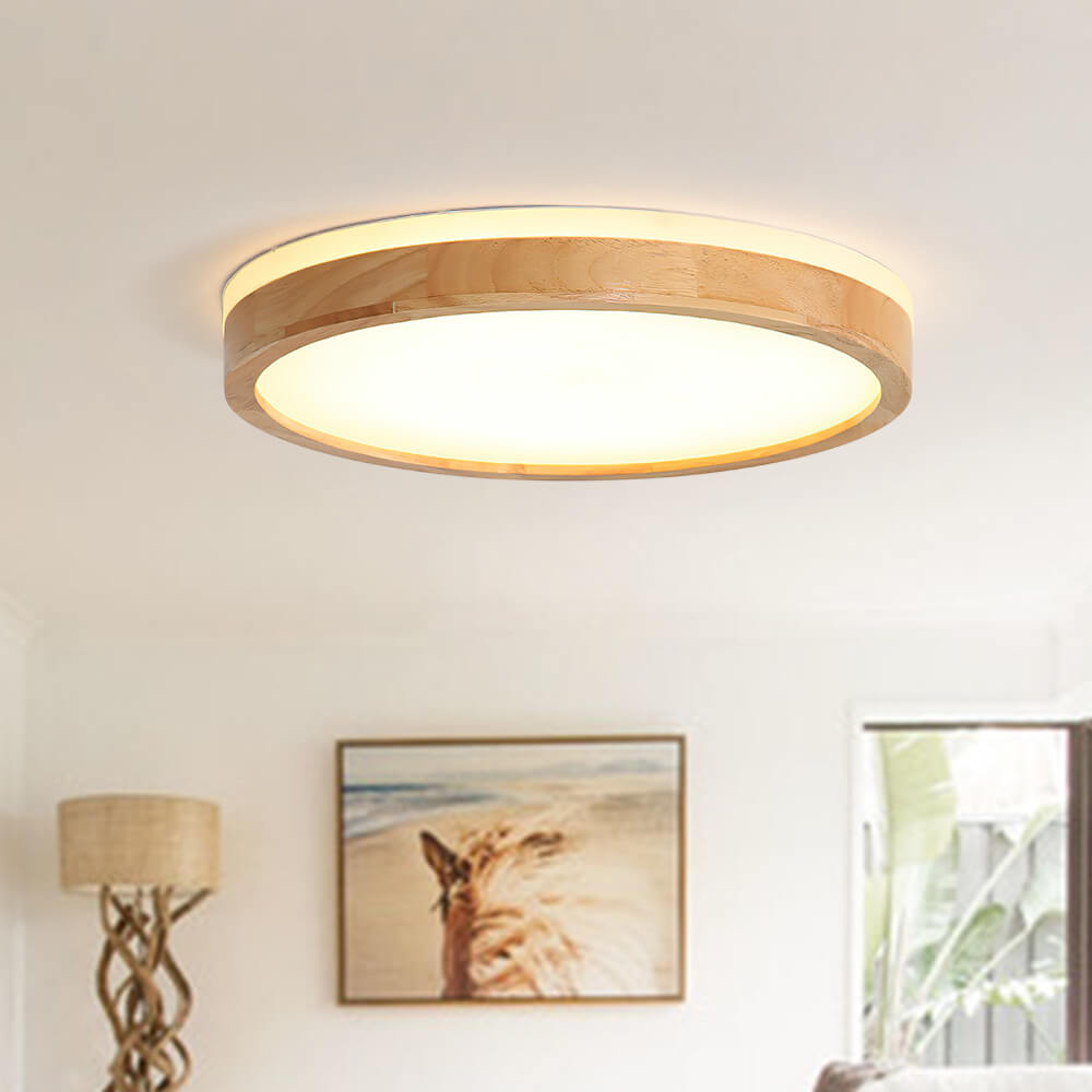Scandinavian Dimmable Wood LED Flush Mount Light