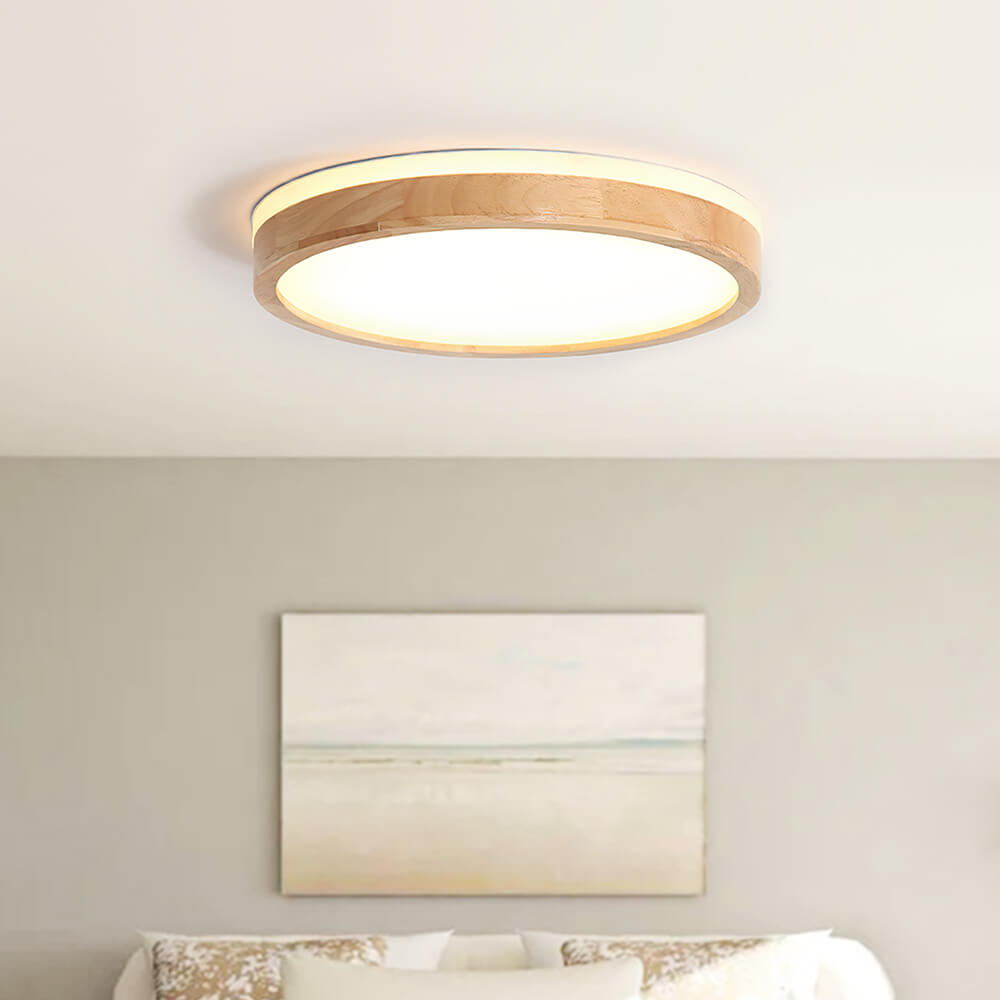 Scandinavian Dimmable Wood LED Flush Mount Light