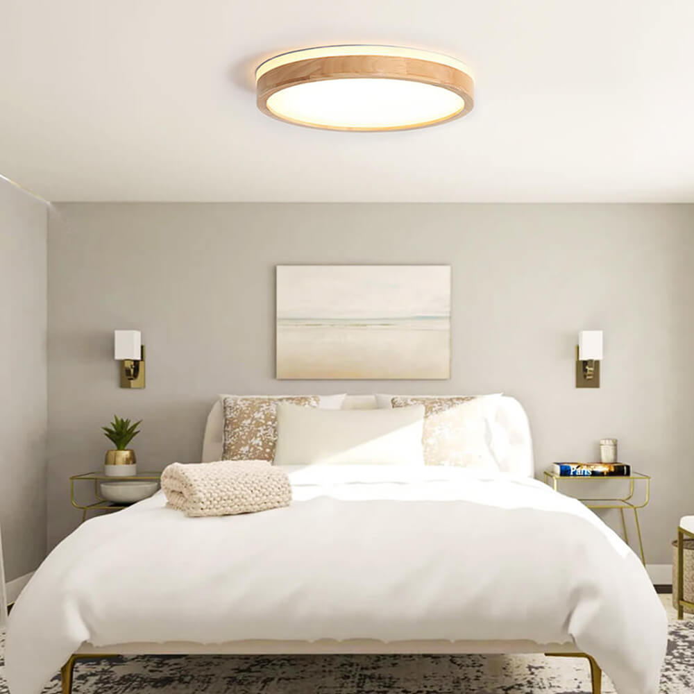Scandinavian Dimmable Wood LED Flush Mount Light