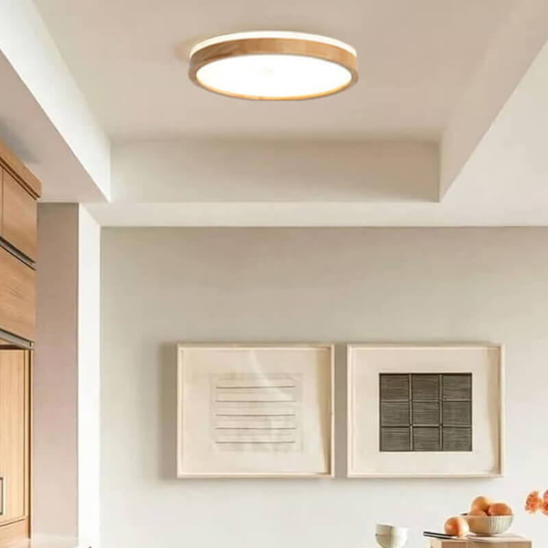 Scandinavian Dimmable Wood LED Flush Mount Light