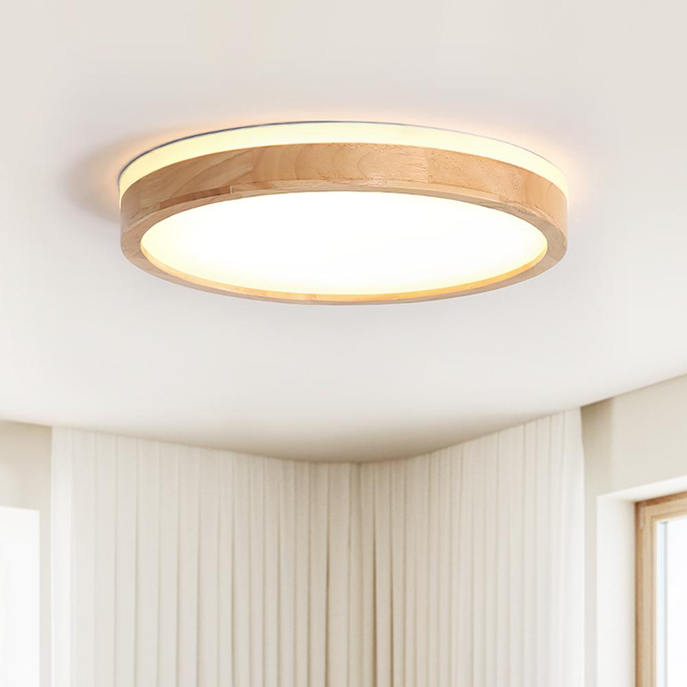 Scandinavian Dimmable Wood LED Flush Mount Light