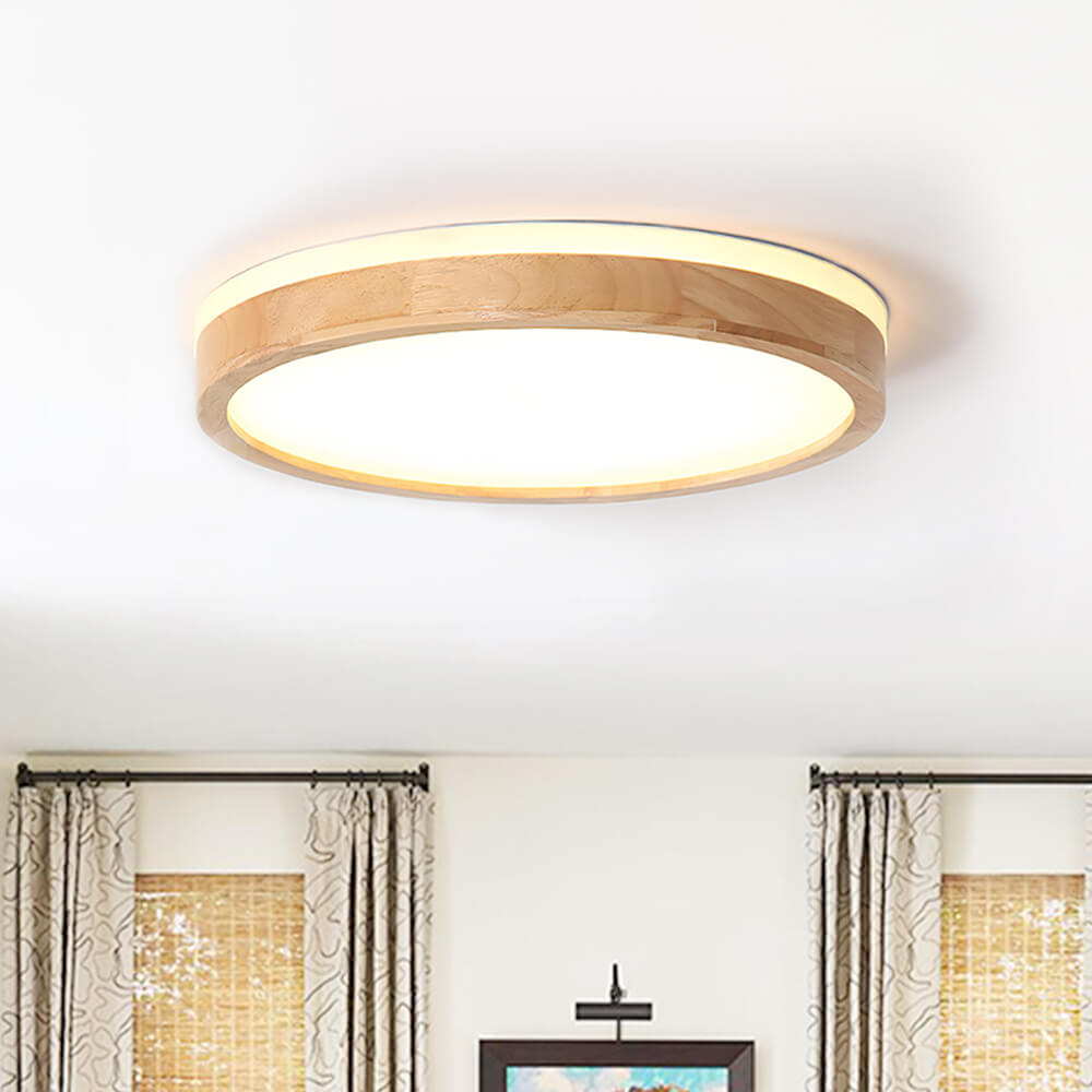 Scandinavian Dimmable Wood LED Flush Mount Light