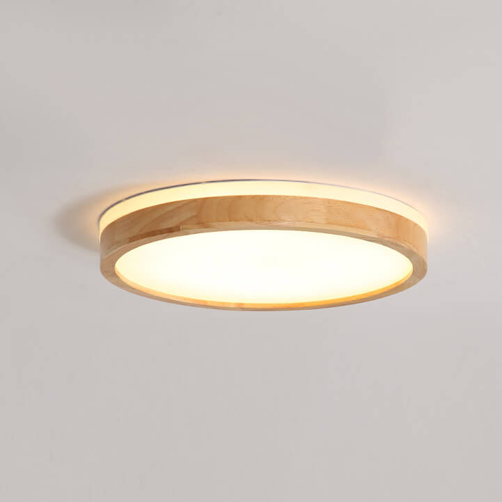 Scandinavian Dimmable Wood LED Flush Mount Light